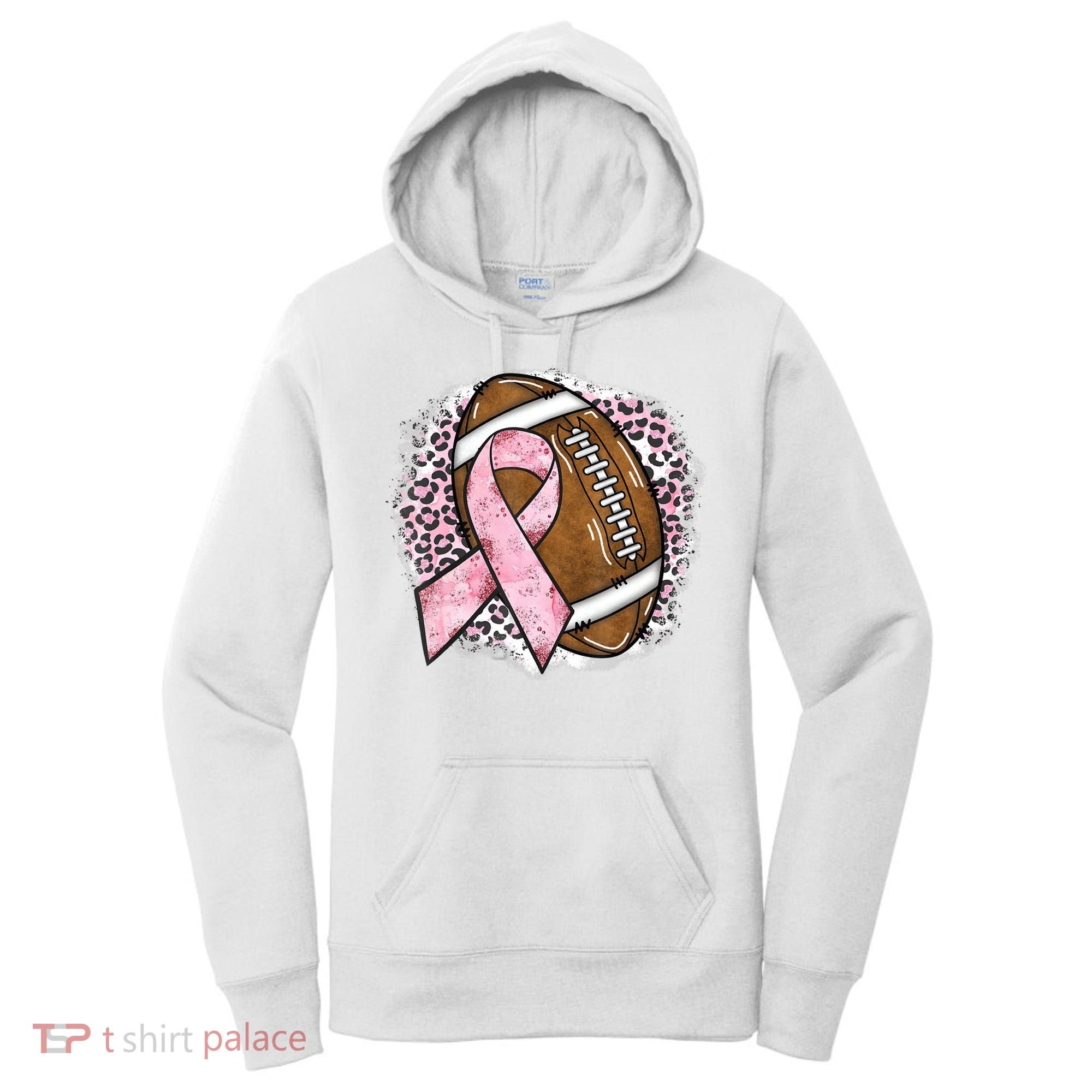 Football Breast Cancer Awareness Pink Ribbon Leopard Women's Hoodie