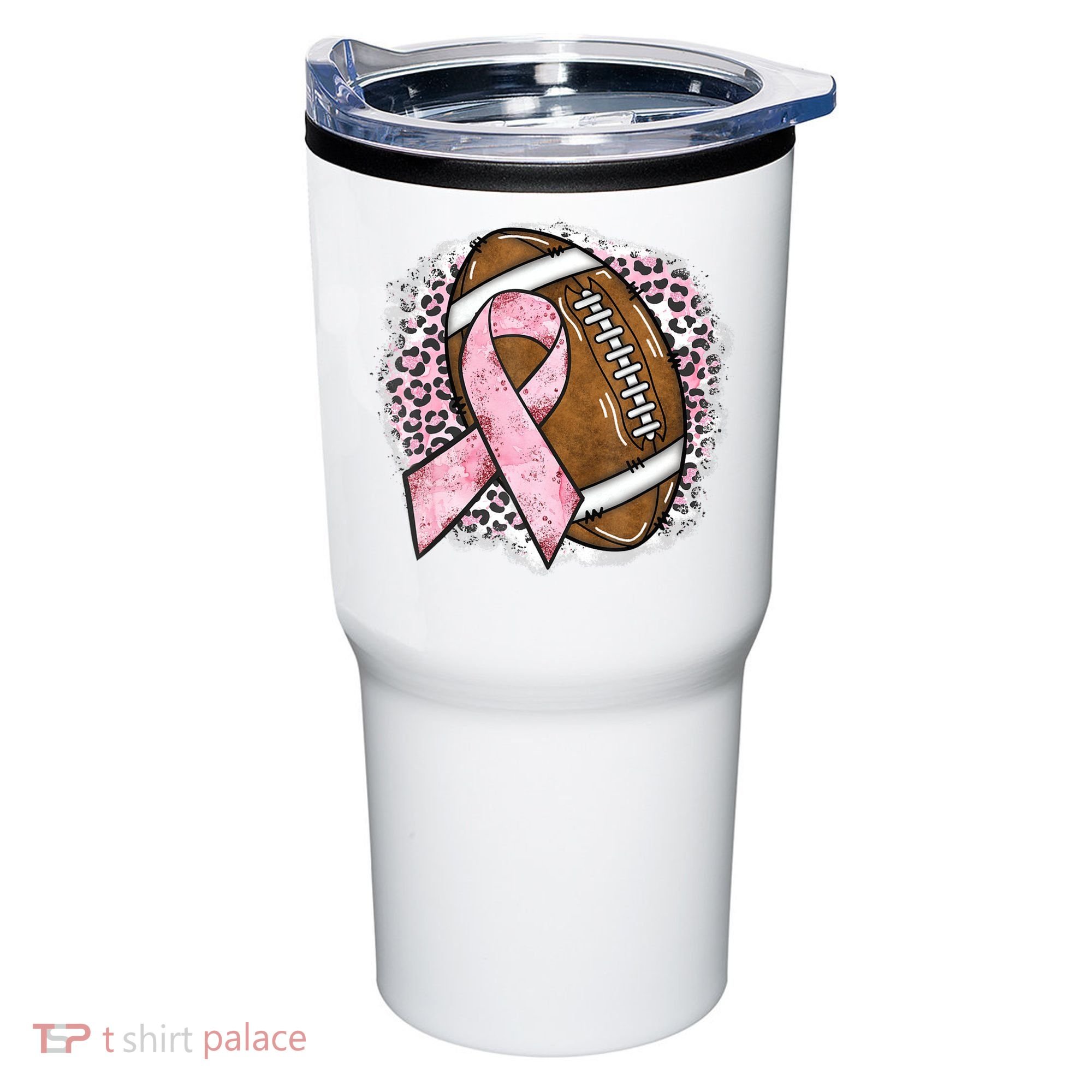 Football Breast Cancer Awareness Pink Ribbon Leopard Tumbler