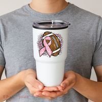 Football Breast Cancer Awareness Pink Ribbon Leopard Tumbler thumb 2