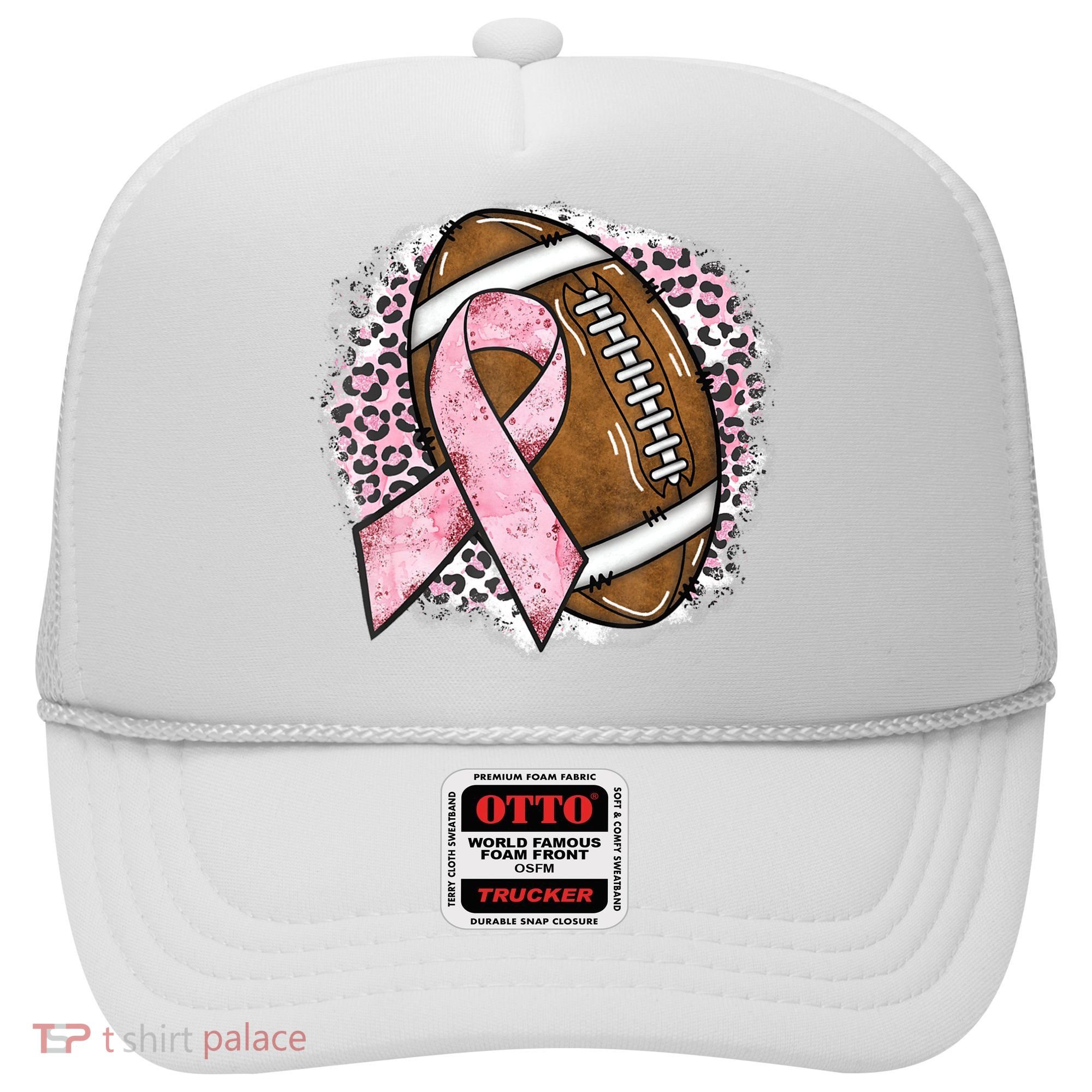 Football Breast Cancer Awareness Pink Ribbon Leopard Hat