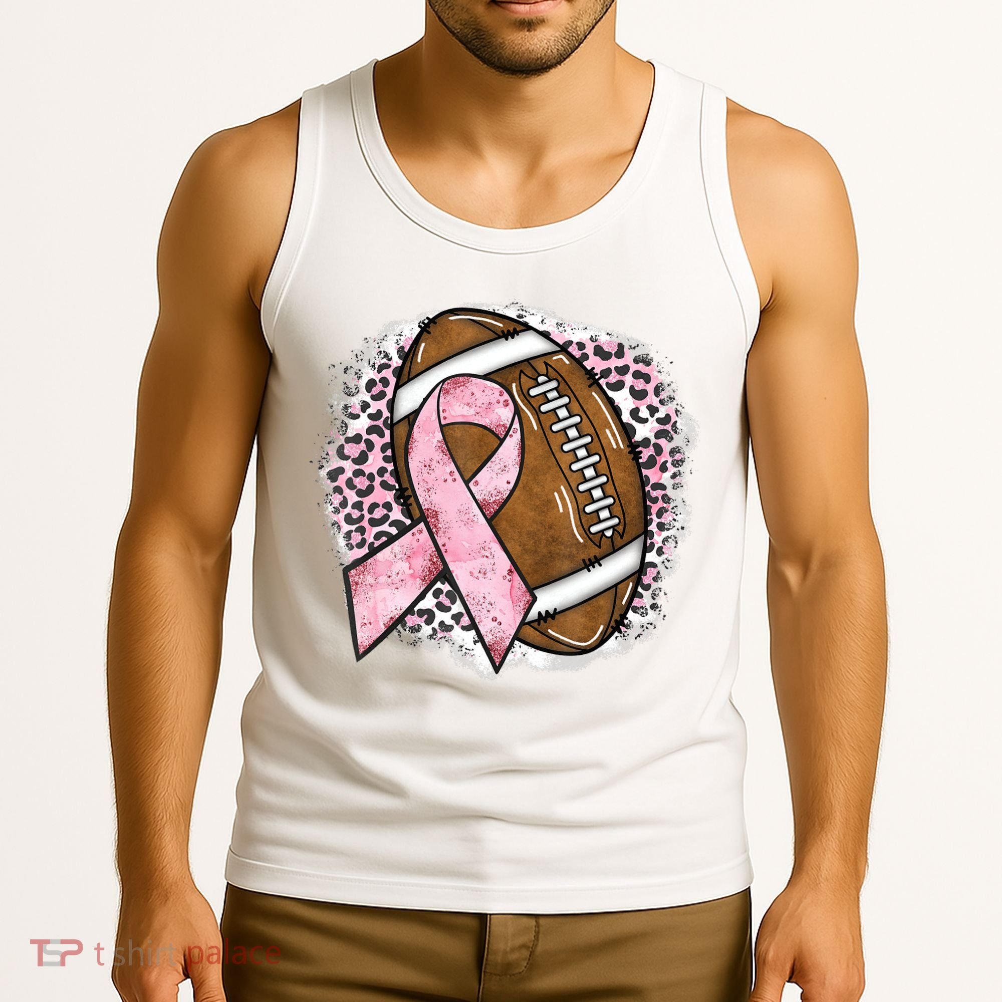 Football Breast Cancer Awareness Pink Ribbon Leopard Tank Top