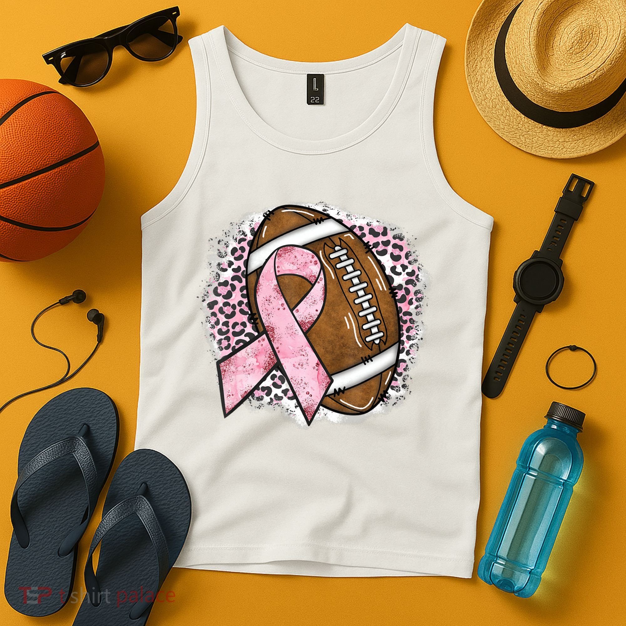 Football Breast Cancer Awareness Pink Ribbon Leopard Tank Top