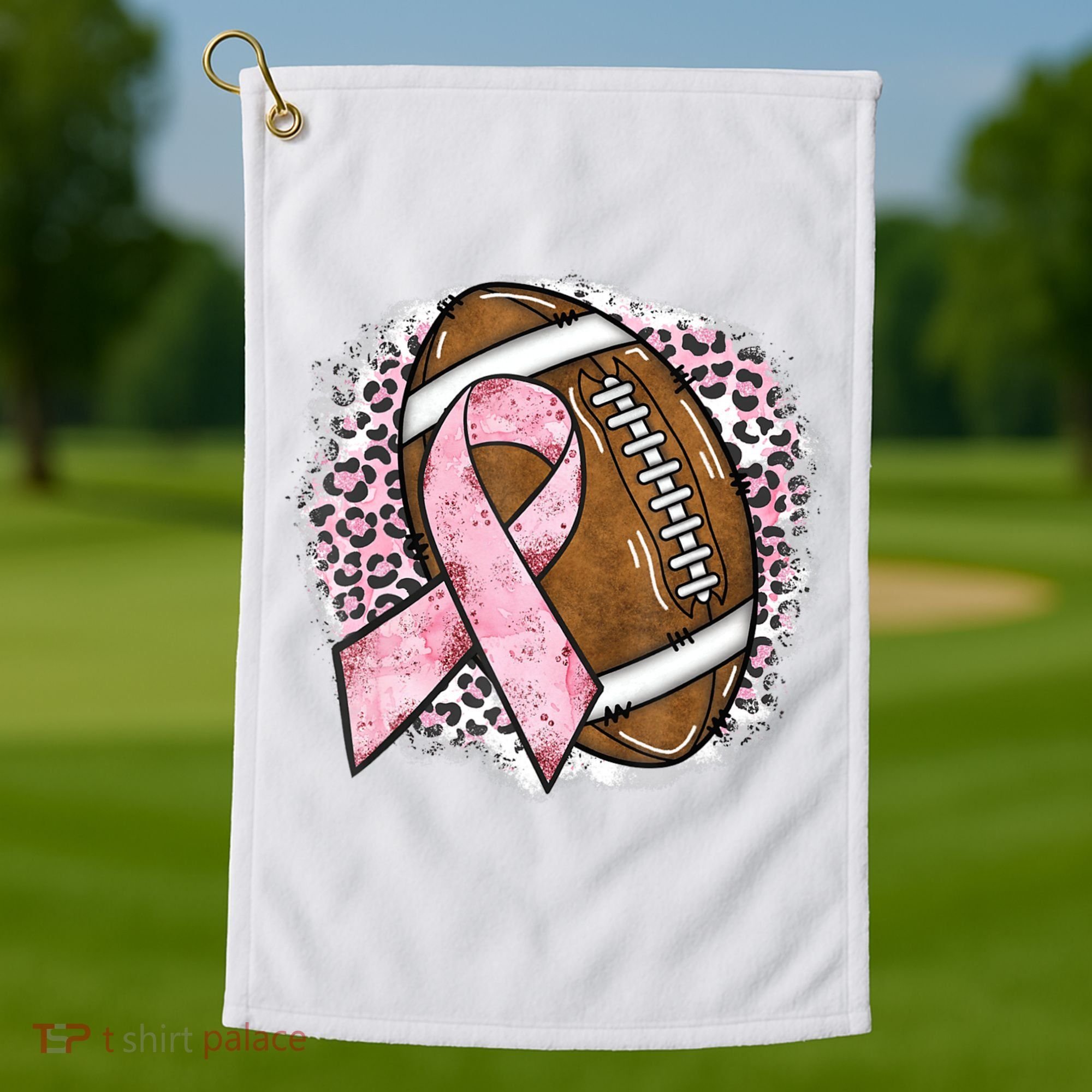Football Breast Cancer Awareness Pink Ribbon Leopard Golf Towel