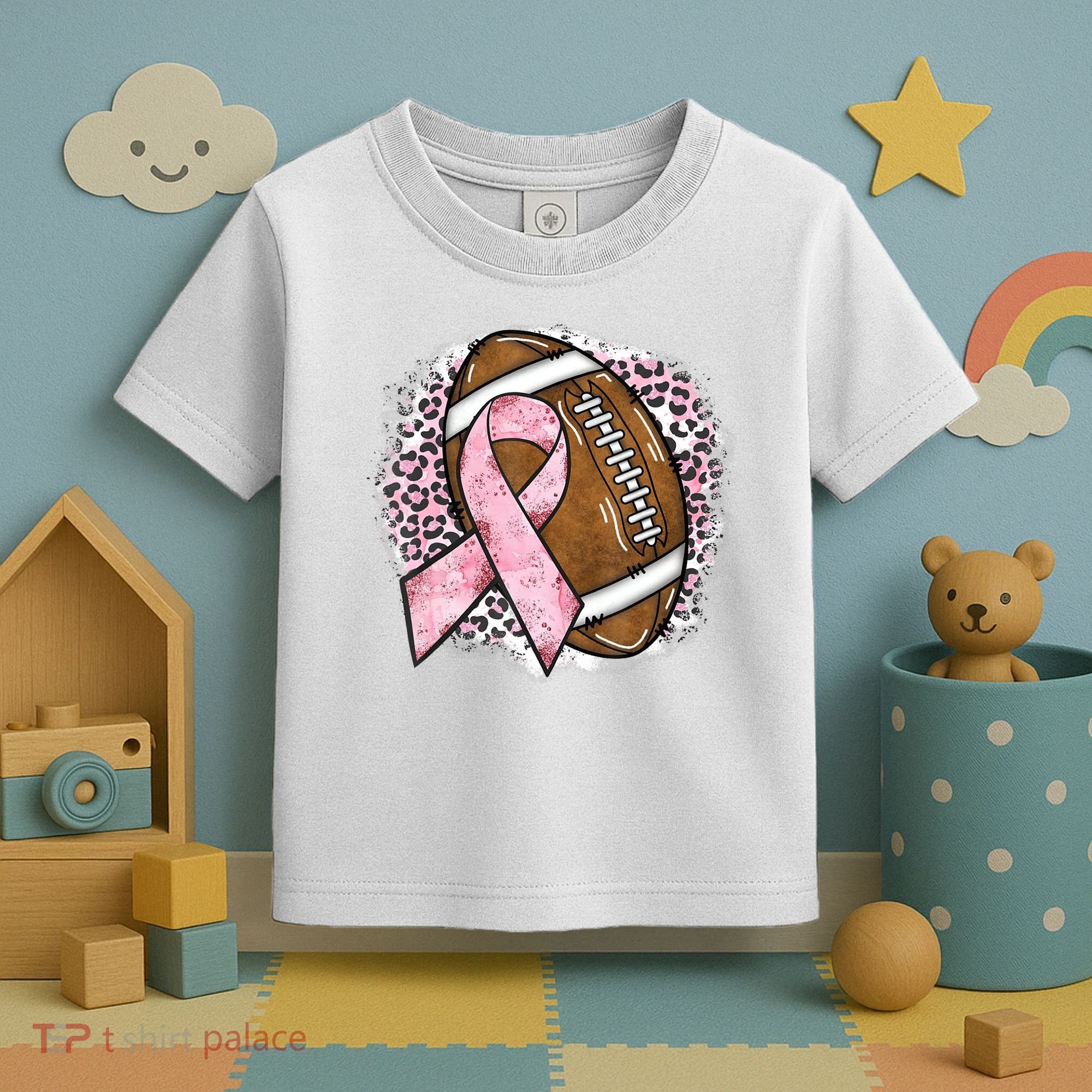 Football Breast Cancer Awareness Pink Ribbon Leopard Toddler T-Shirt