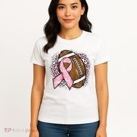 Football Breast Cancer Awareness Pink Ribbon Leopard Women's T-Shirt thumb 4