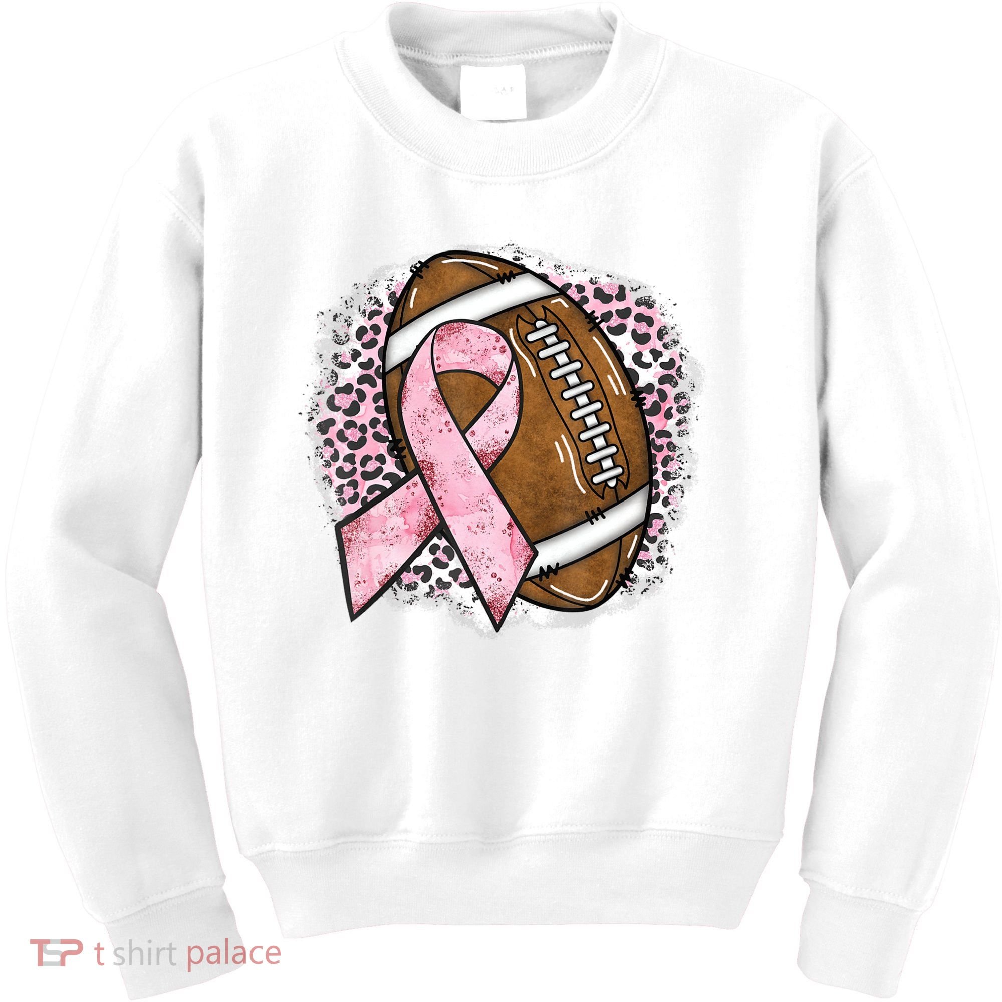 Football Breast Cancer Awareness Pink Ribbon Leopard Kids Sweatshirt