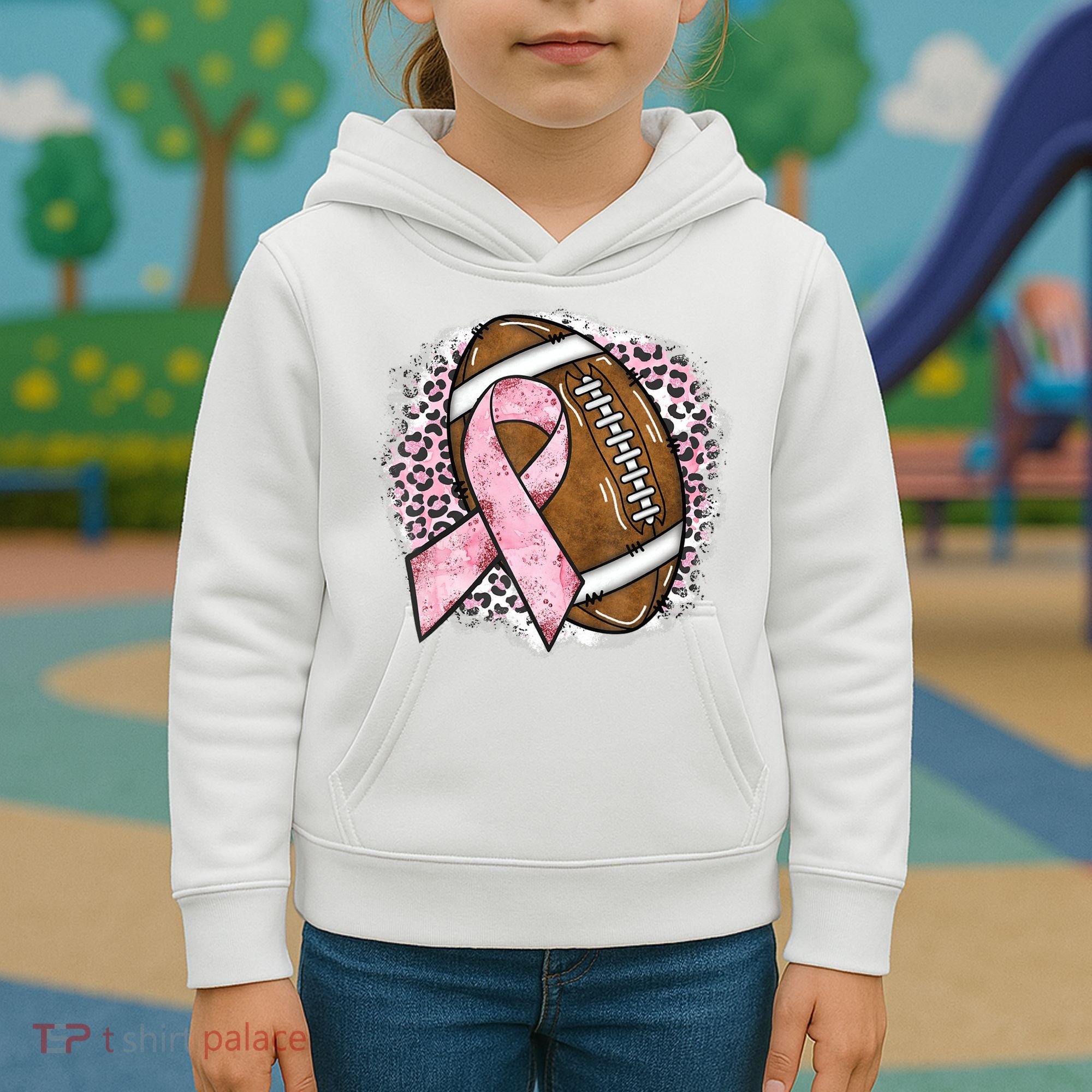 Football Breast Cancer Awareness Pink Ribbon Leopard Kids Hoodie