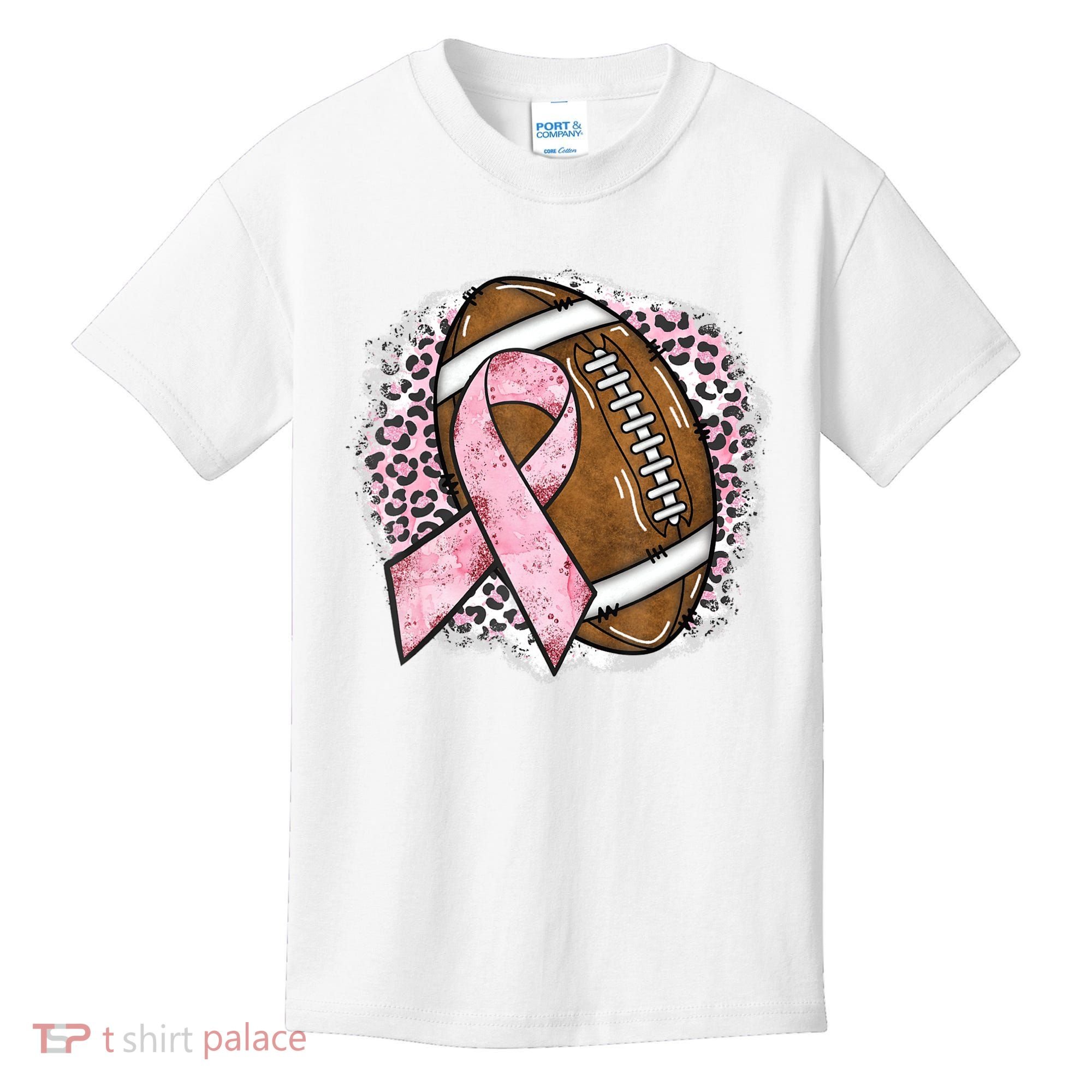 Football Breast Cancer Awareness Pink Ribbon Leopard Kids T-Shirt