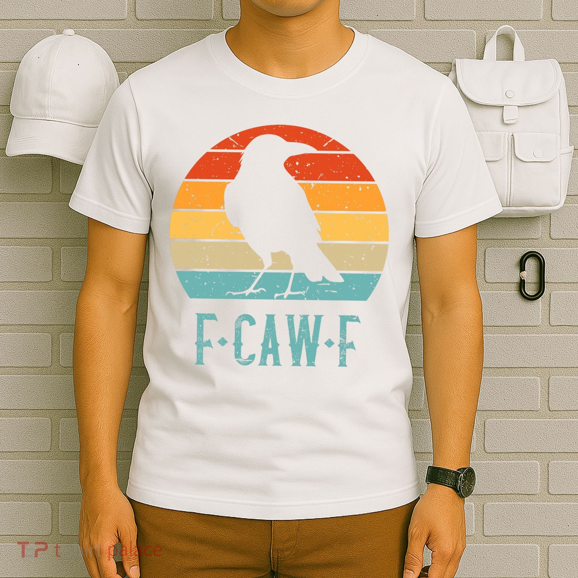 F-Caw-F Black Crow Black Bird Retro Sunset Vintage F-Caw-F  T-Shirt