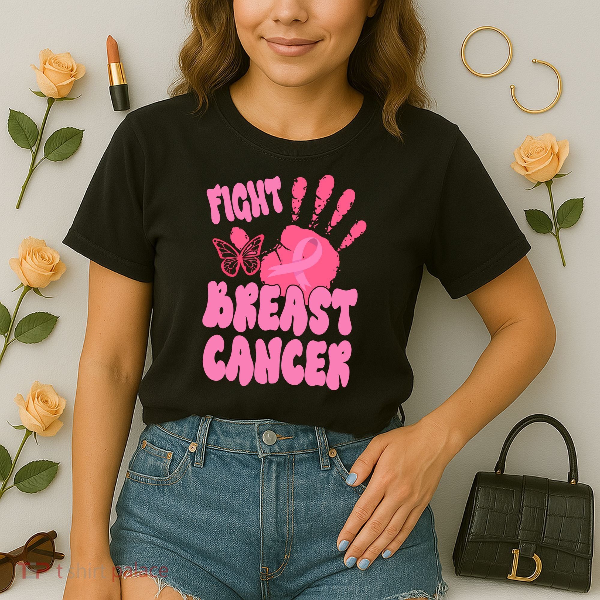 Fight Breast Cancer Handprint Ribbon Comfort Colors Boxy T-Shirt