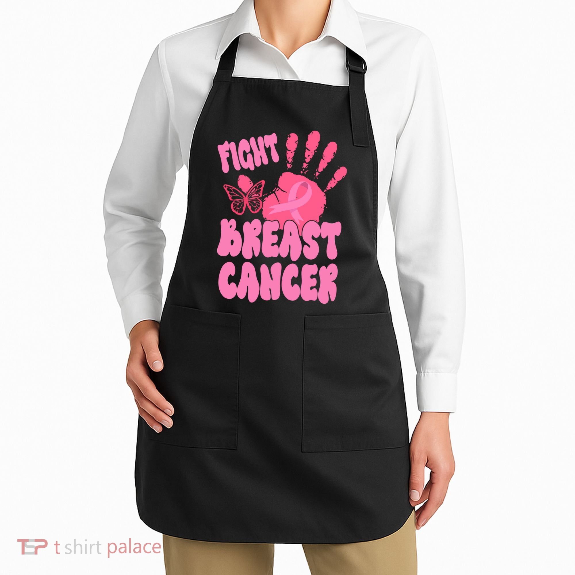 Fight Breast Cancer Handprint Ribbon Apron