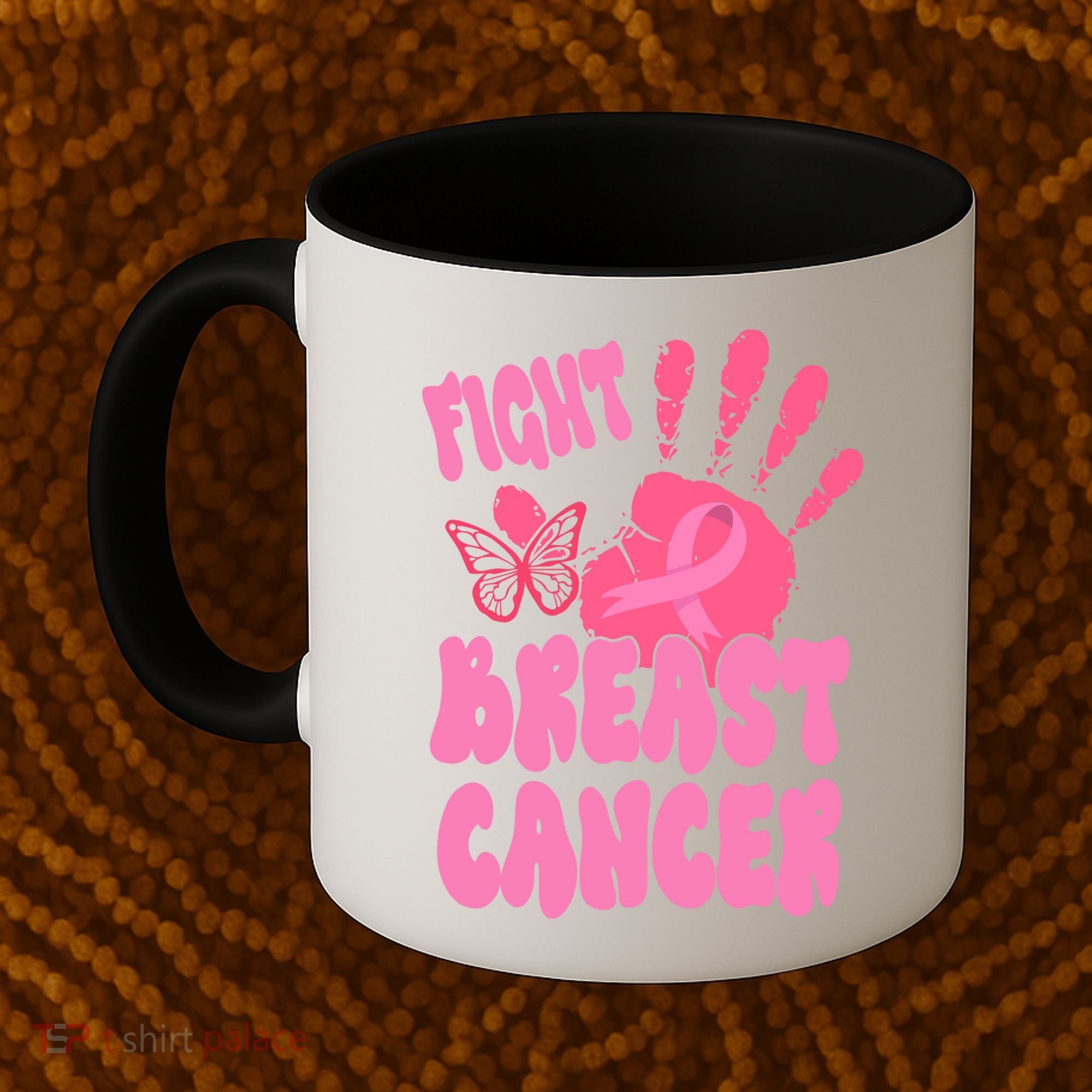 Fight Breast Cancer Handprint Ribbon Coffee Mug