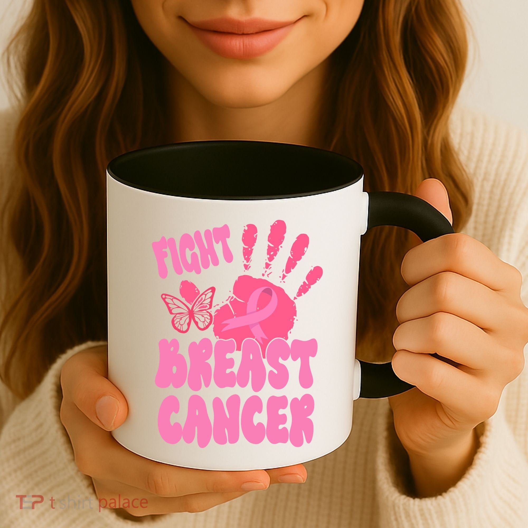 Fight Breast Cancer Handprint Ribbon Coffee Mug