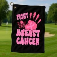 Fight Breast Cancer Handprint Ribbon Golf Towel thumb 1