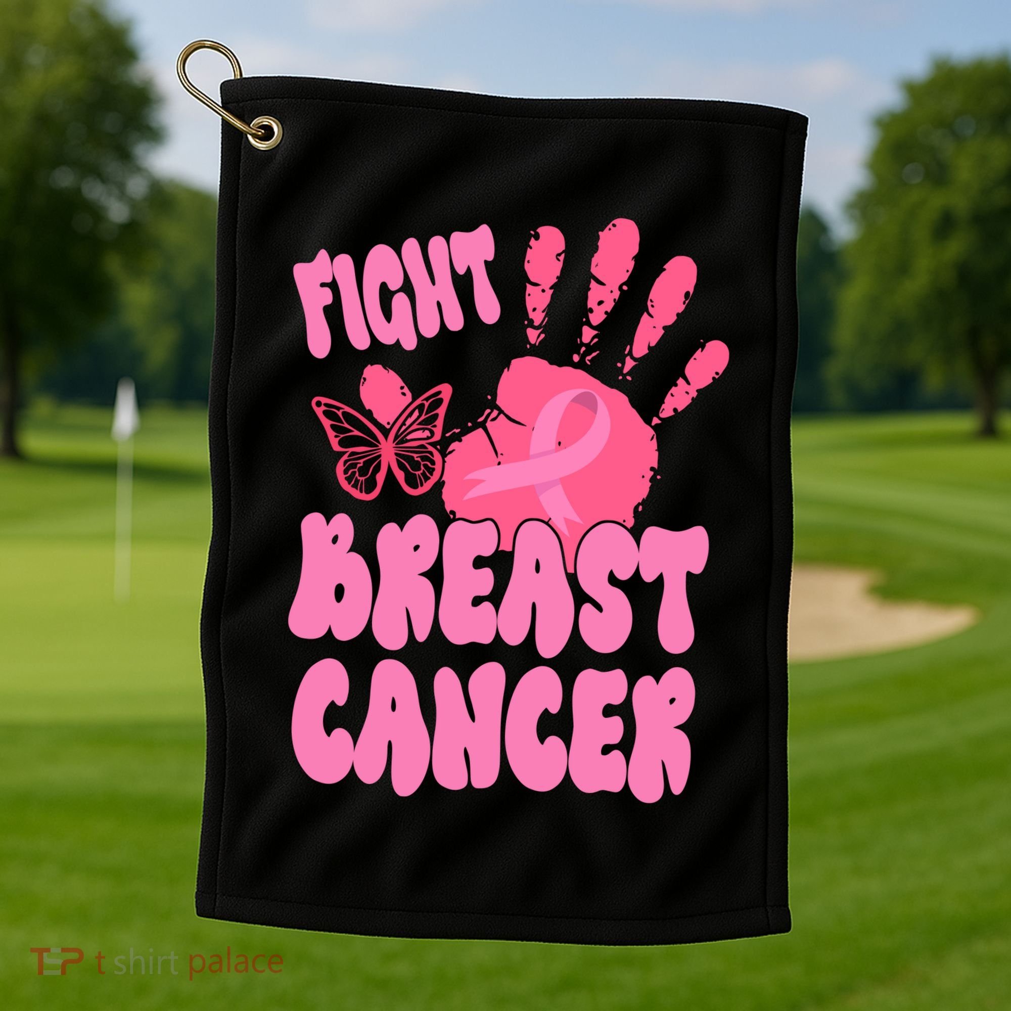Fight Breast Cancer Handprint Ribbon Golf Towel