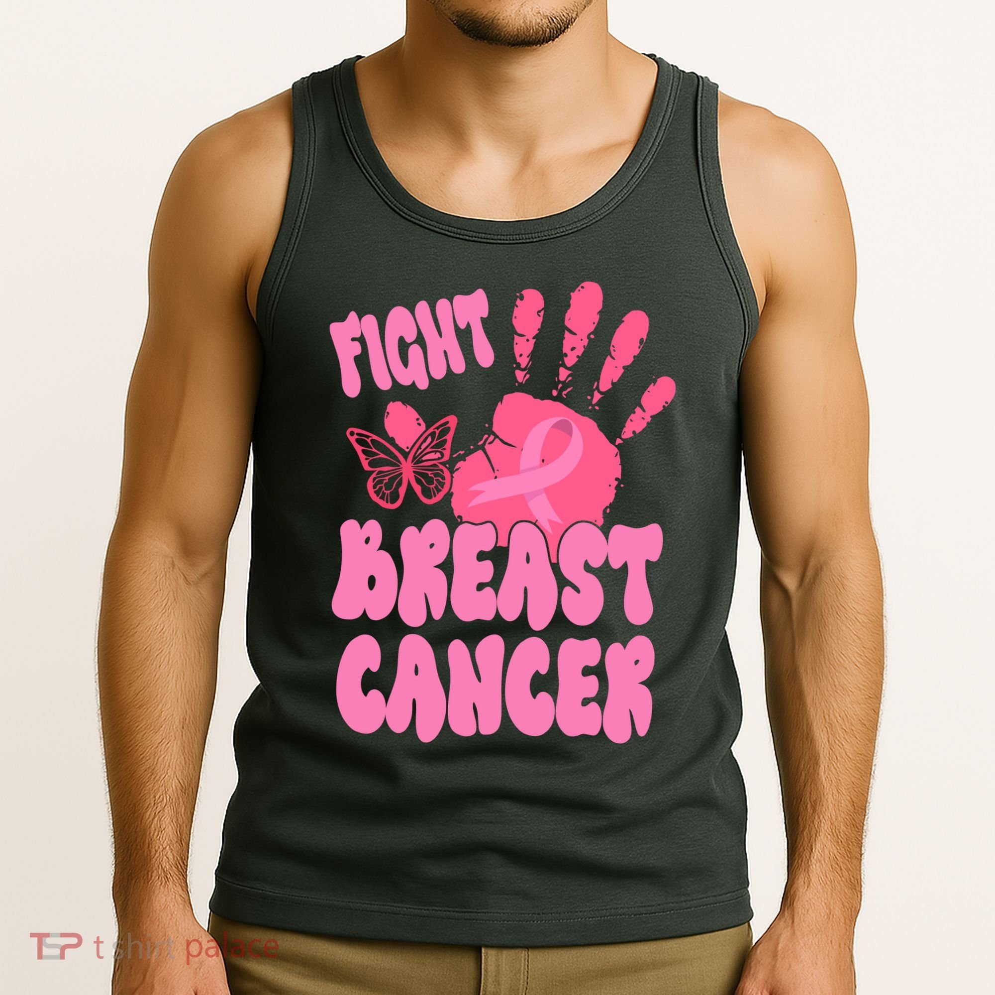 Fight Breast Cancer Handprint Ribbon Tank Top