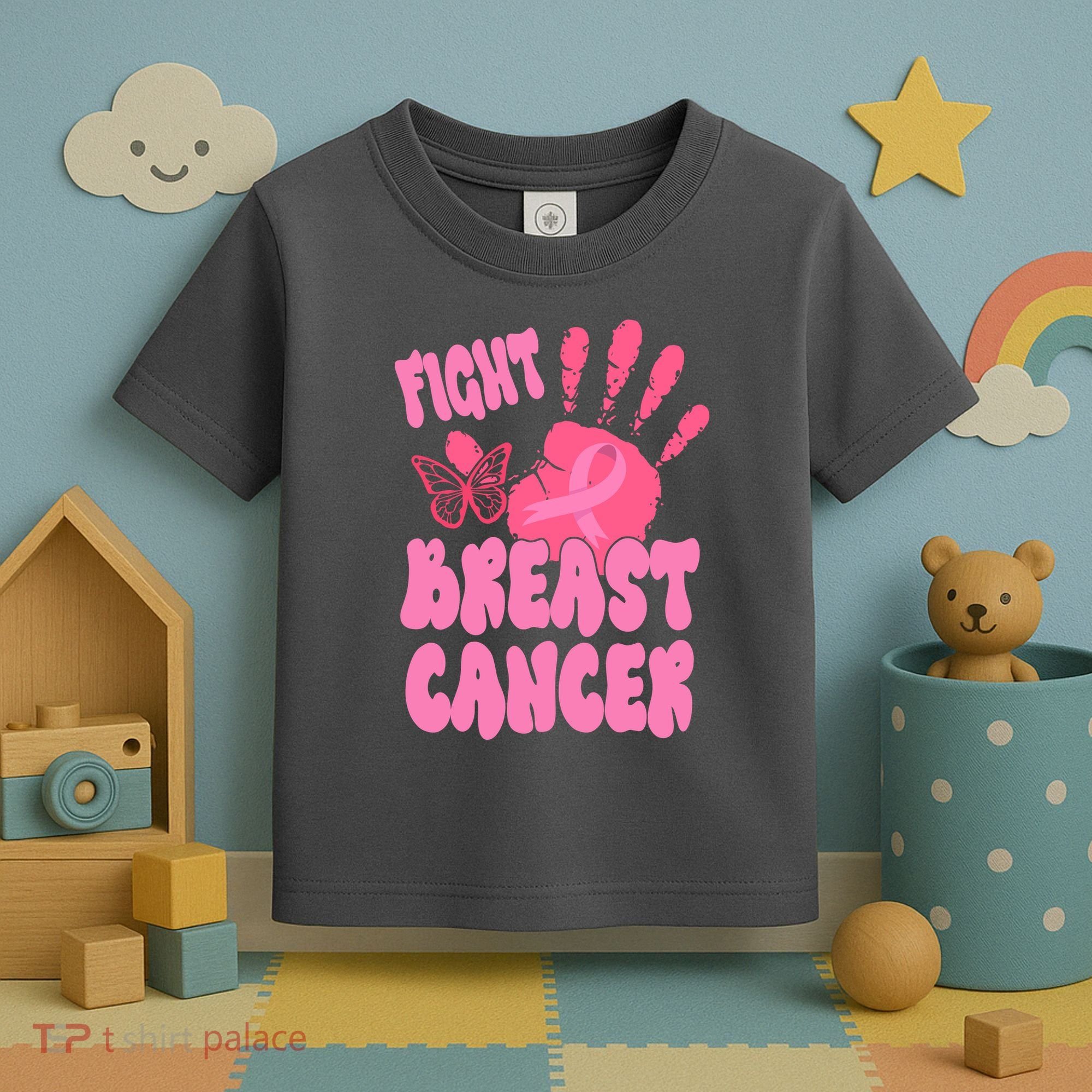 Fight Breast Cancer Handprint Ribbon Toddler T-Shirt
