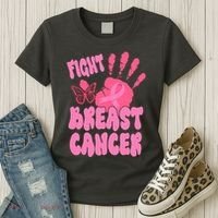 Fight Breast Cancer Handprint Ribbon Women's T-Shirt thumb 3
