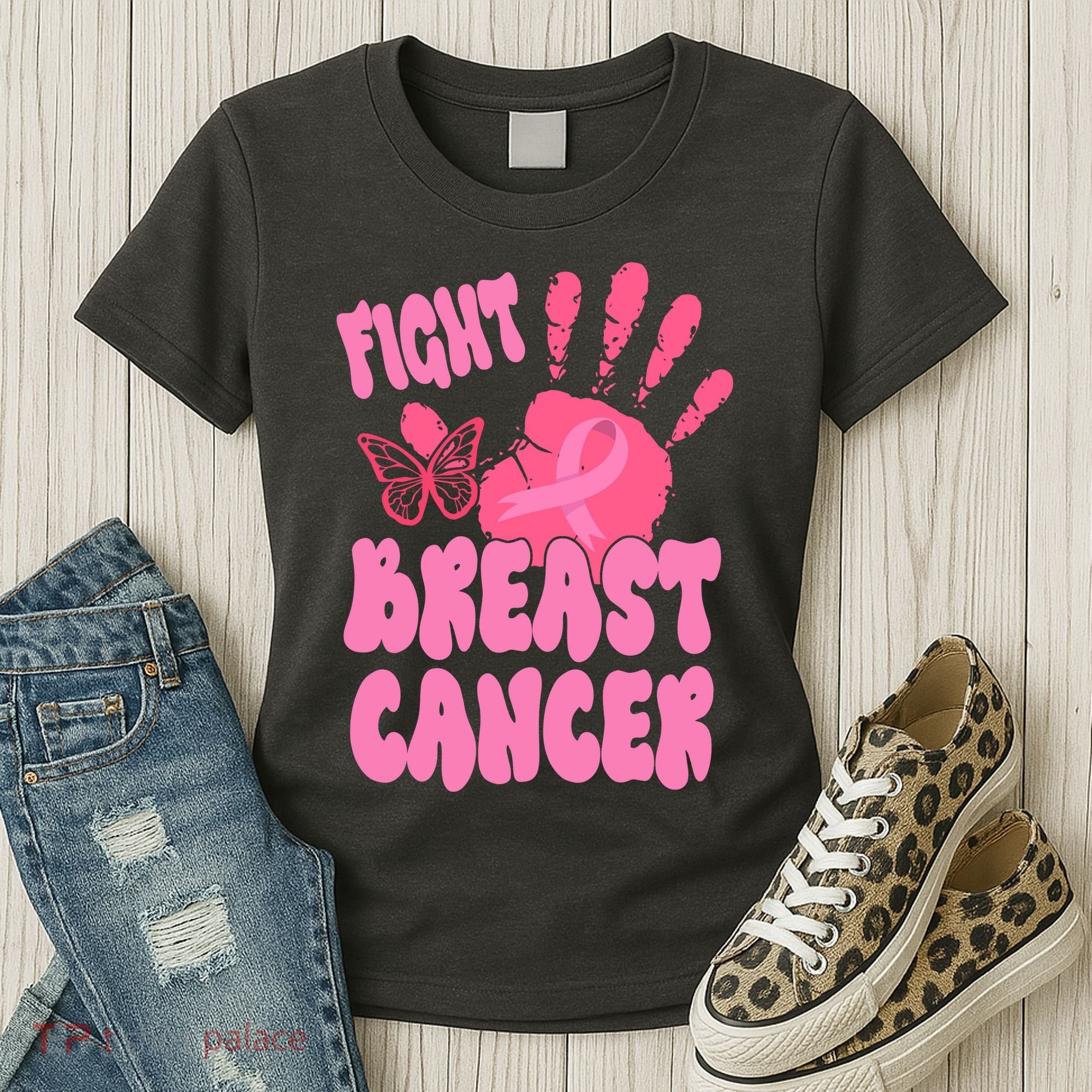 Fight Breast Cancer Handprint Ribbon Women's T-Shirt
