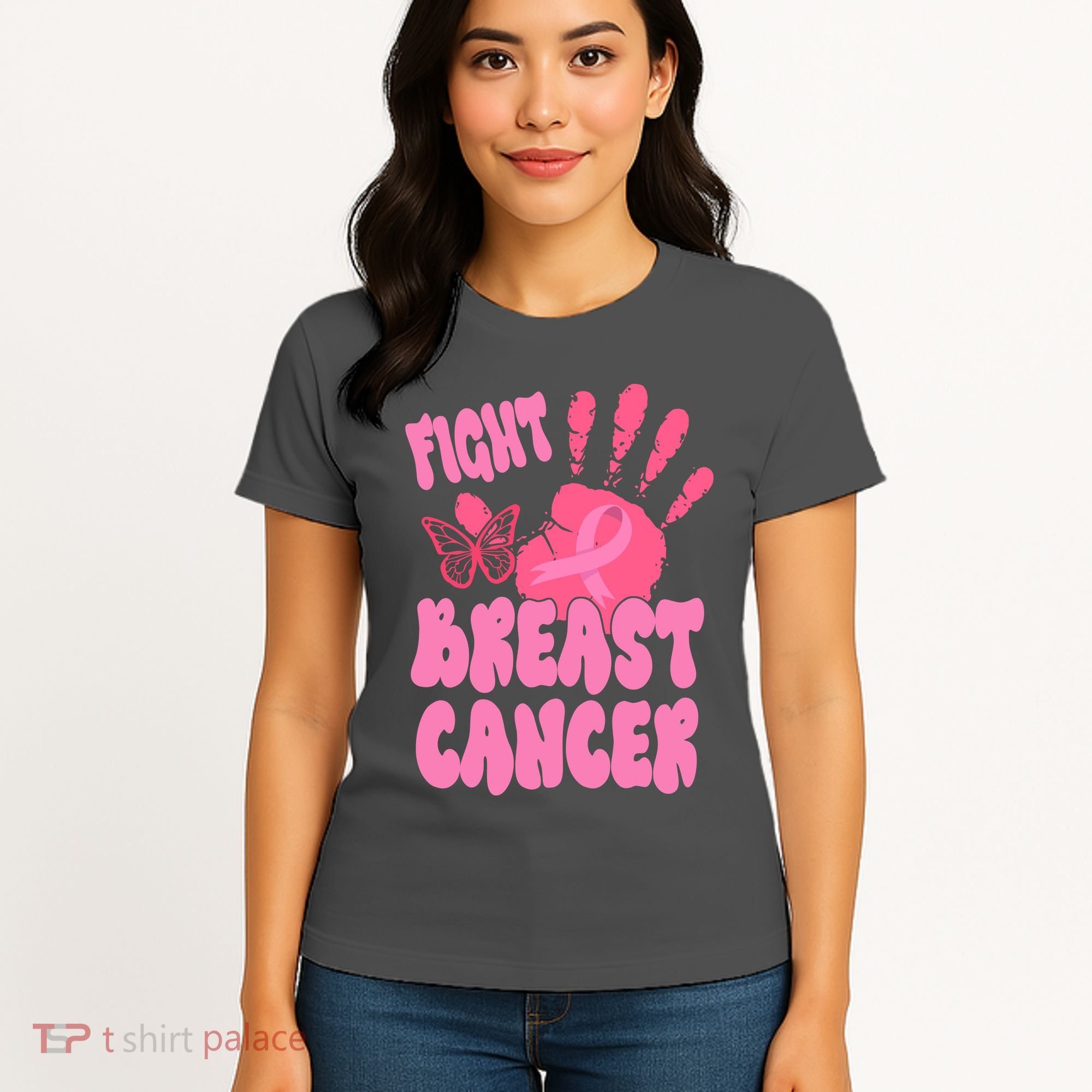 Fight Breast Cancer Handprint Ribbon Women's T-Shirt