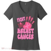 Fight Breast Cancer Handprint Ribbon Women's V-Neck T-Shirt thumb 0