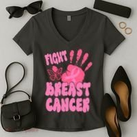 Fight Breast Cancer Handprint Ribbon Women's V-Neck T-Shirt thumb 2