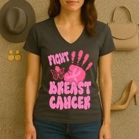 Fight Breast Cancer Handprint Ribbon Women's V-Neck T-Shirt thumb 3
