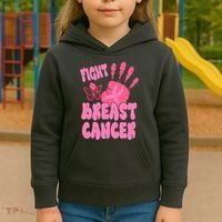 Fight Breast Cancer Handprint Ribbon Kids Hoodie thumb 3