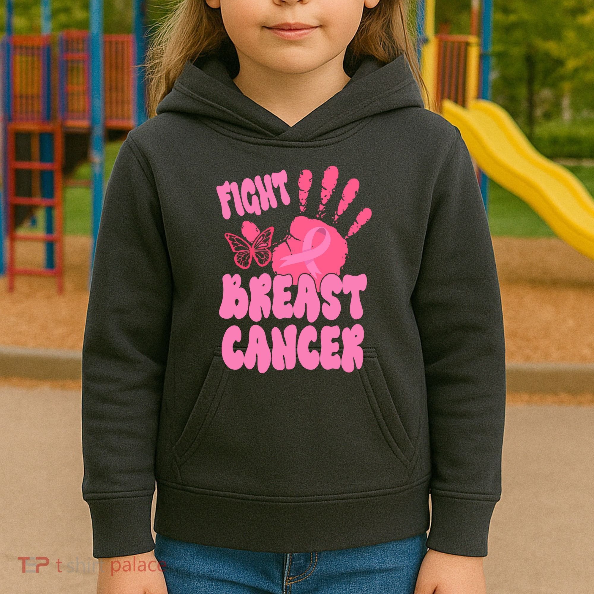 Fight Breast Cancer Handprint Ribbon Kids Hoodie