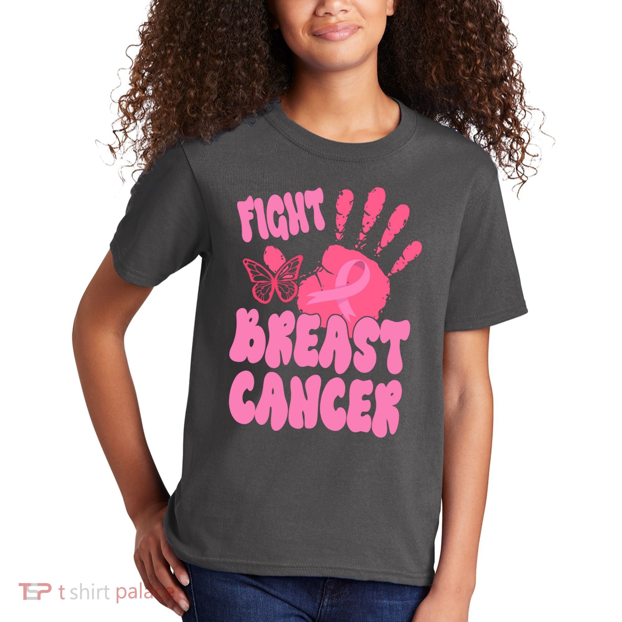 Fight Breast Cancer Handprint Ribbon Kids T-Shirt