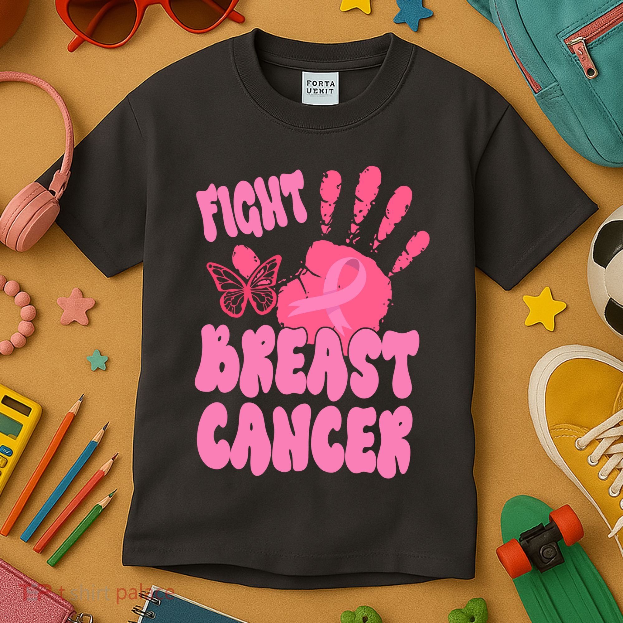 Fight Breast Cancer Handprint Ribbon Kids T-Shirt
