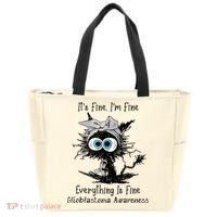 Funny Black Cat Its Fine IM Fine Glioblastoma Awareness Tote Bag thumb 0
