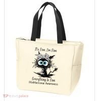 Funny Black Cat Its Fine IM Fine Glioblastoma Awareness Tote Bag thumb 3