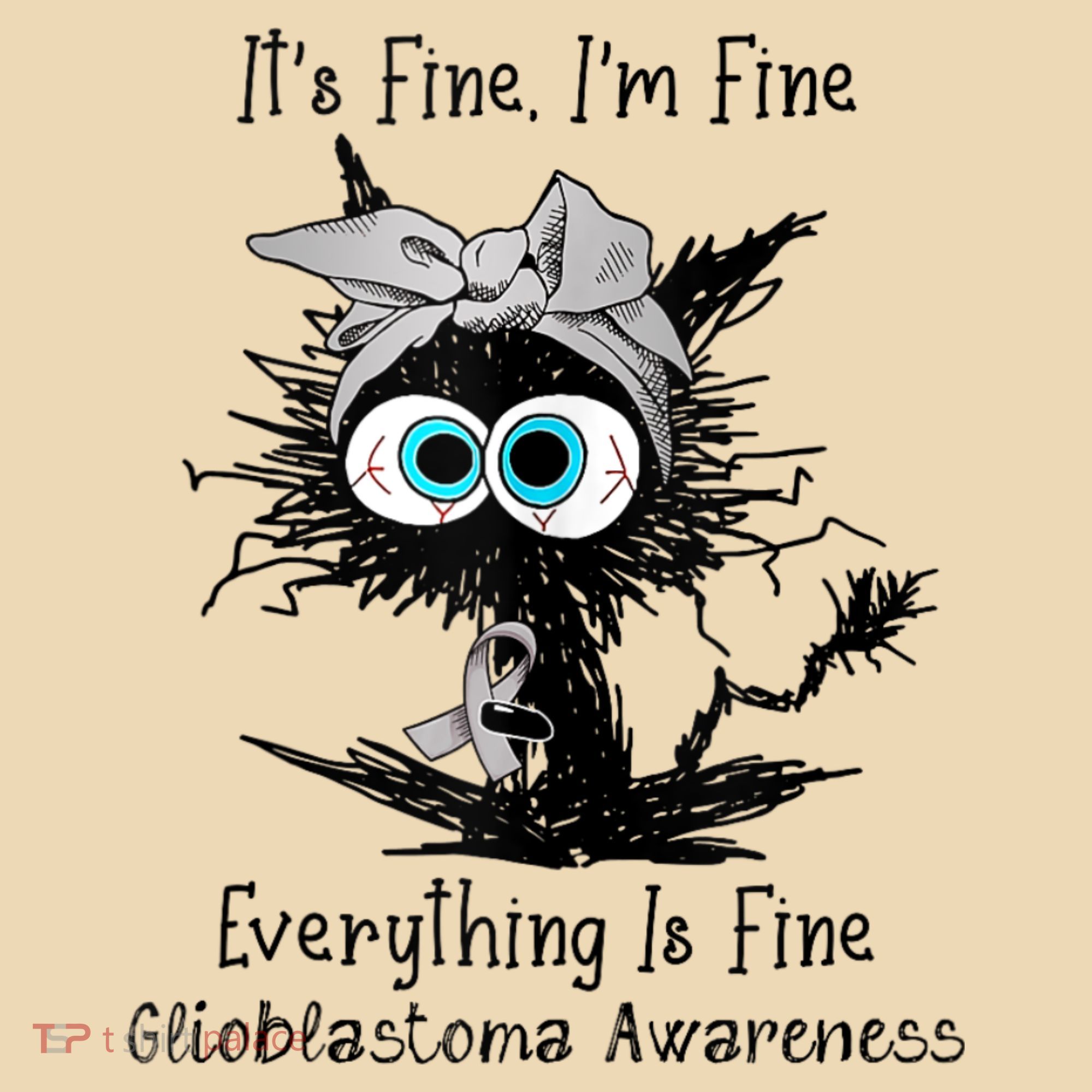 Funny Black Cat Its Fine IM Fine Glioblastoma Awareness Tote Bag