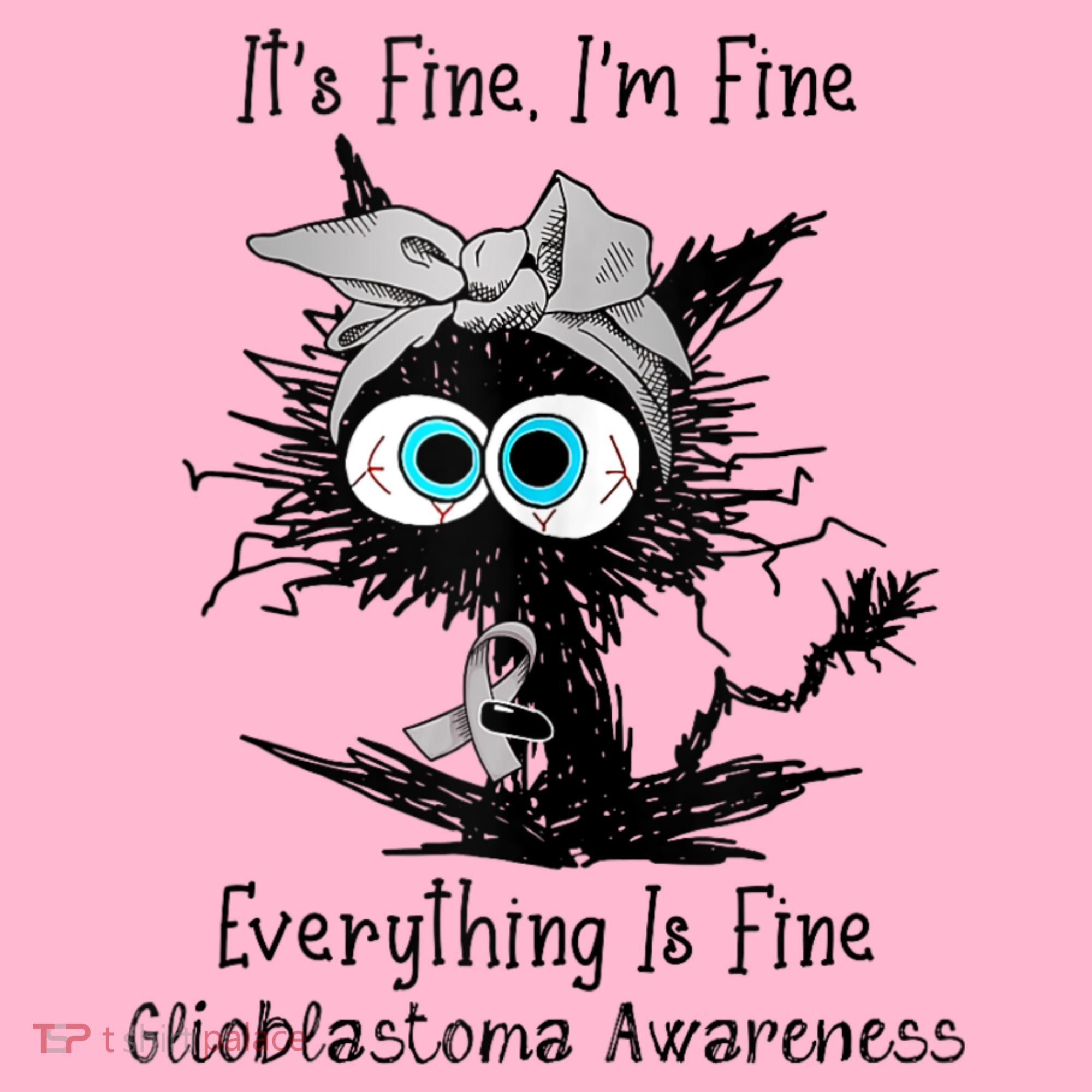 Funny Black Cat Its Fine IM Fine Glioblastoma Awareness Coaster