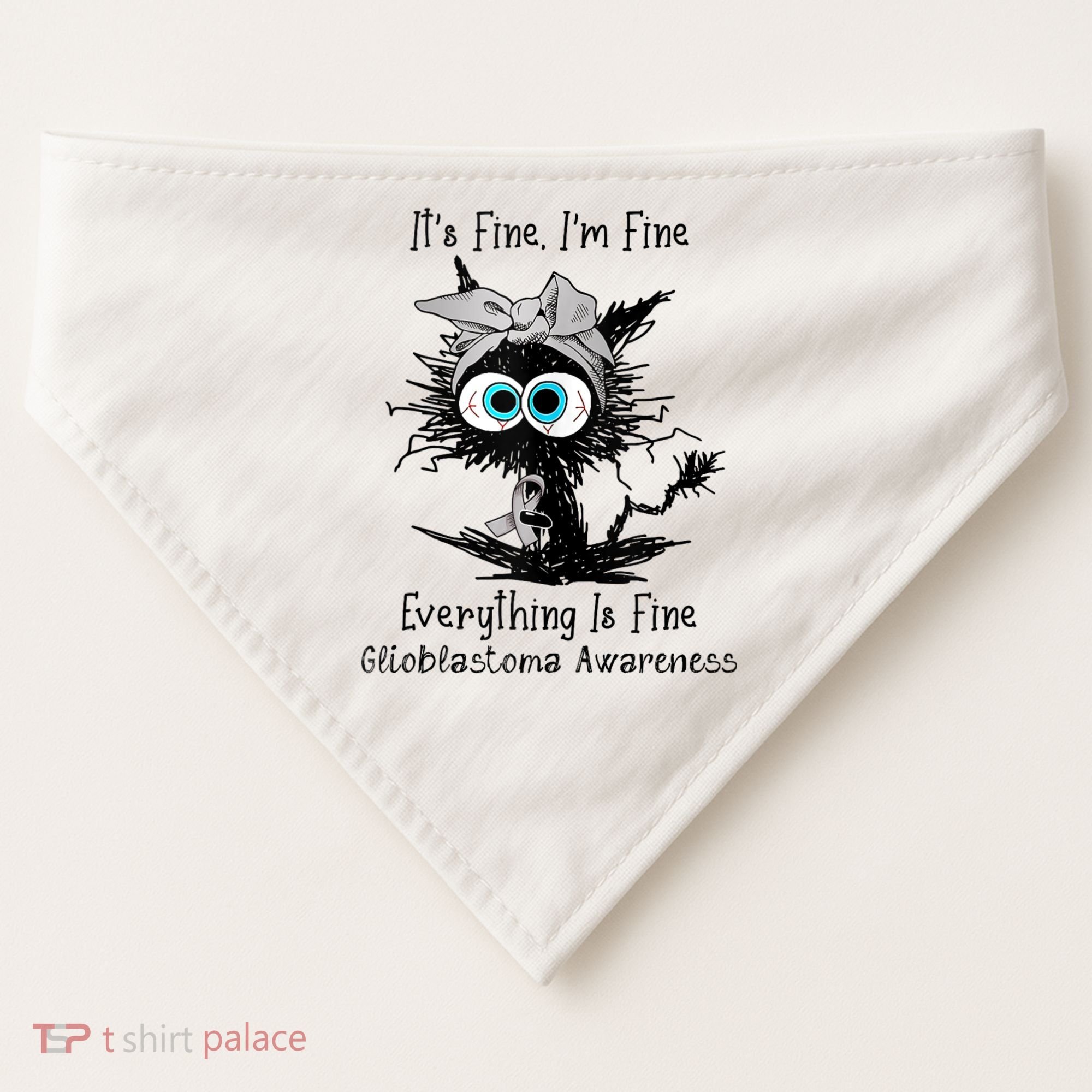 Funny Black Cat Its Fine IM Fine Glioblastoma Awareness USA-Made Doggie Bandana