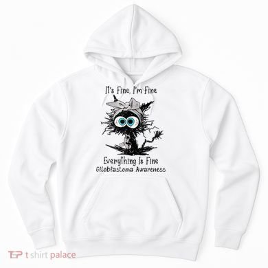 Funny Black Cat Its Fine IM Fine Glioblastoma Awareness Hoodie