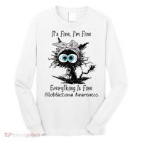 Funny Black Cat Its Fine IM Fine Glioblastoma Awareness Long Sleeve Shirt thumb 0