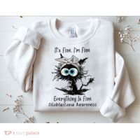 Funny Black Cat Its Fine IM Fine Glioblastoma Awareness Sweatshirt thumb 2