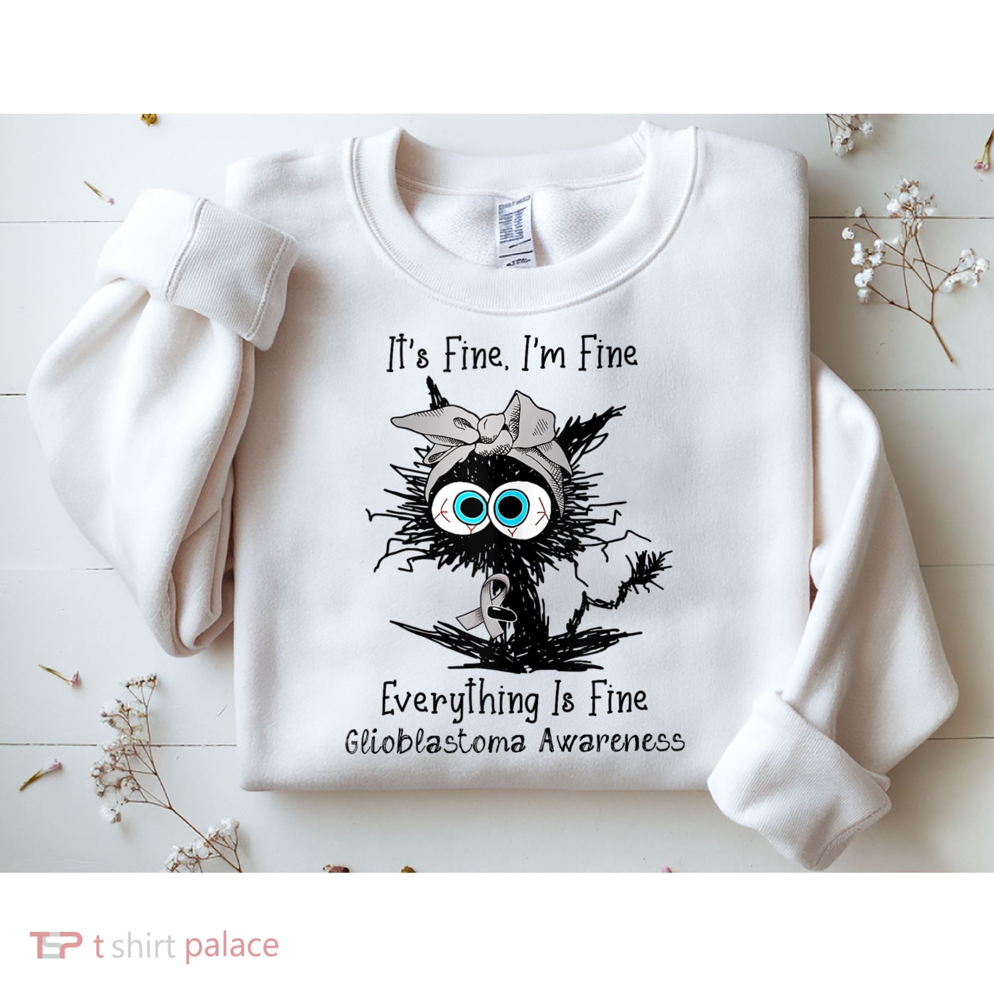 Funny Black Cat Its Fine IM Fine Glioblastoma Awareness Sweatshirt