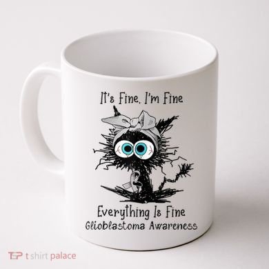 Funny Black Cat Its Fine IM Fine Glioblastoma Awareness Coffee Mug