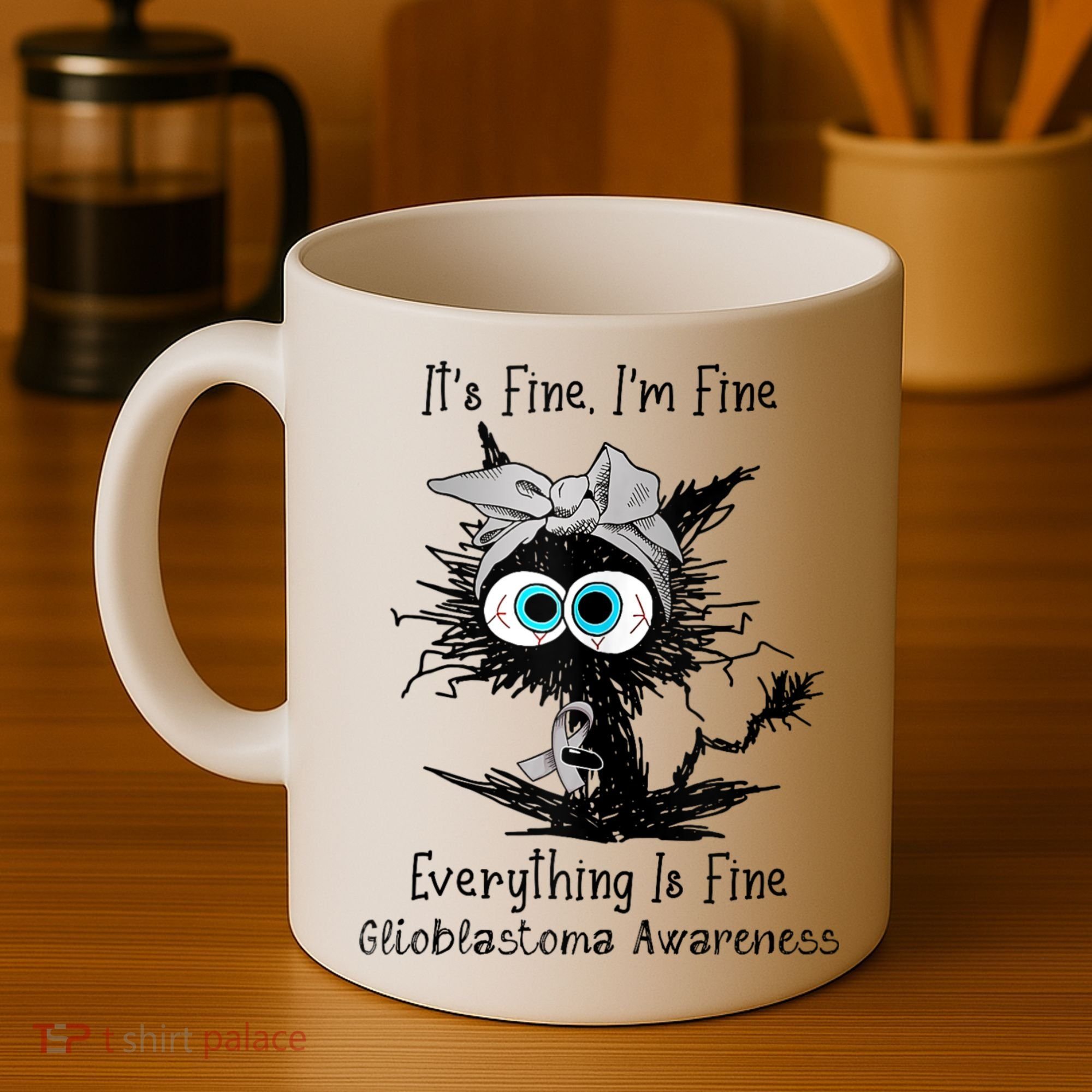 Funny Black Cat Its Fine IM Fine Glioblastoma Awareness Coffee Mug
