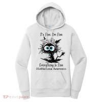 Funny Black Cat Its Fine IM Fine Glioblastoma Awareness Women's Hoodie thumb 0