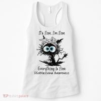 Funny Black Cat Its Fine IM Fine Glioblastoma Awareness Women's Tank Top thumb 0