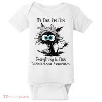 Funny Black Cat Its Fine IM Fine Glioblastoma Awareness Baby Bodysuit thumb 0