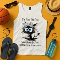 Funny Black Cat Its Fine IM Fine Glioblastoma Awareness Tank Top thumb 4