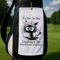 Funny Black Cat Its Fine IM Fine Glioblastoma Awareness Golf Towel thumb 2