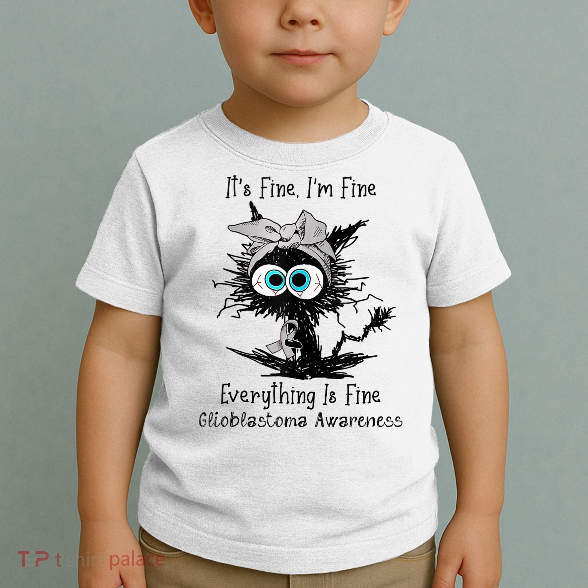Funny Black Cat Its Fine IM Fine Glioblastoma Awareness Toddler T-Shirt