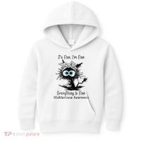 Funny Black Cat Its Fine IM Fine Glioblastoma Awareness Kids Hoodie thumb 0
