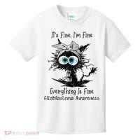 Funny Black Cat Its Fine IM Fine Glioblastoma Awareness Kids T-Shirt thumb 0